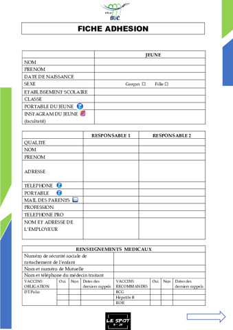 Fiche d'adhésion Interactive